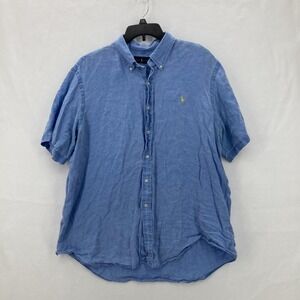 Polo Ralph Lauren Shirt Mens 2XL Blue Linen Short Sleeve Button Preppy Nautical
